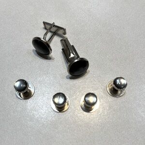 Chrome and Smoke Mother of Pearl Studs and Cufflinks 6 Piece Set